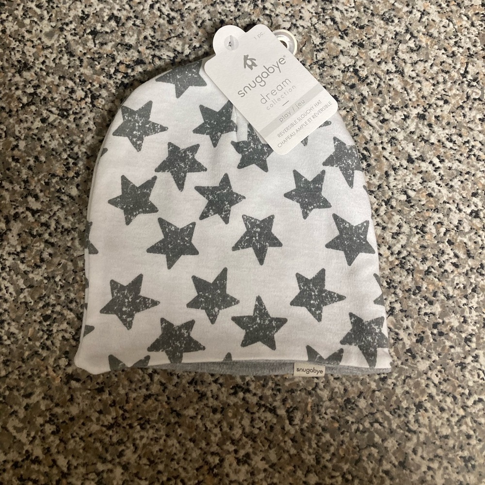 Snugabye Baby Cap, Gray Stars 0-6mos